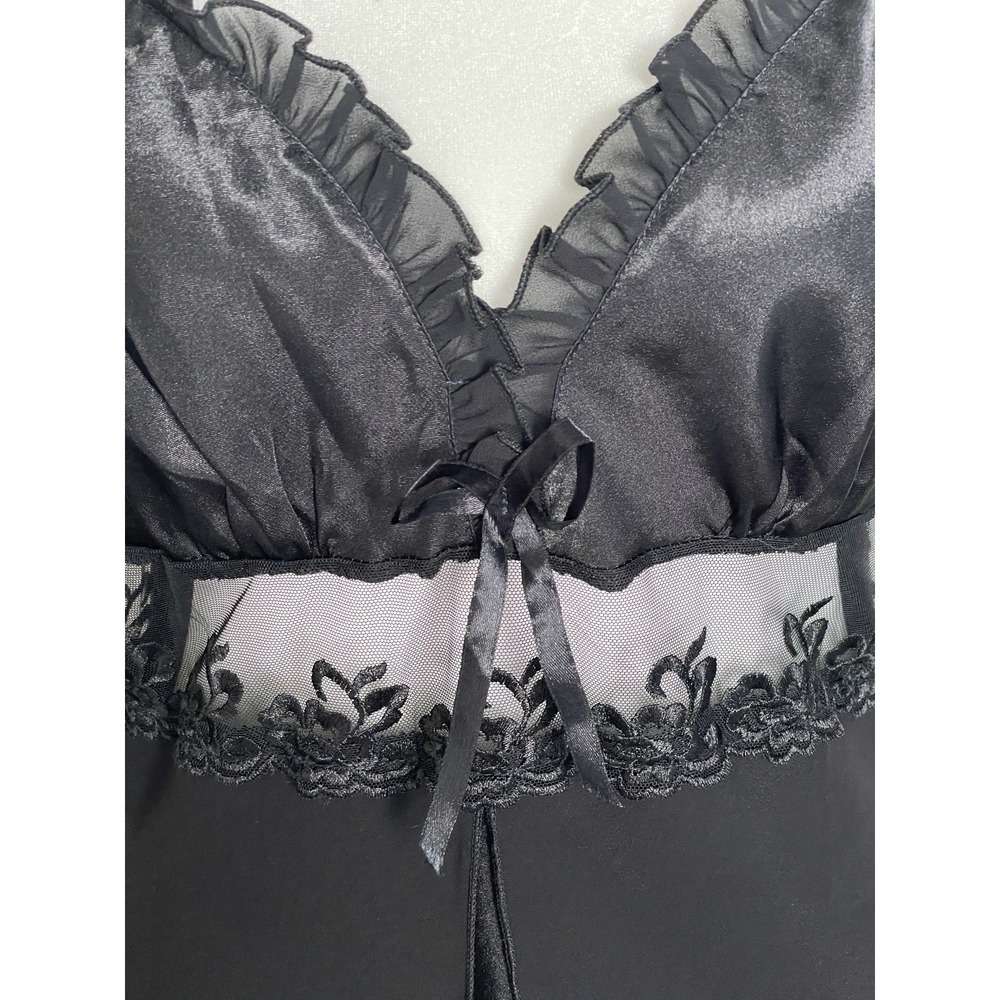 Unbranded Black Satin Lacey Slip Dress Size XL Witchy Dark Fairy Party Romantic - Picture 4 of 11